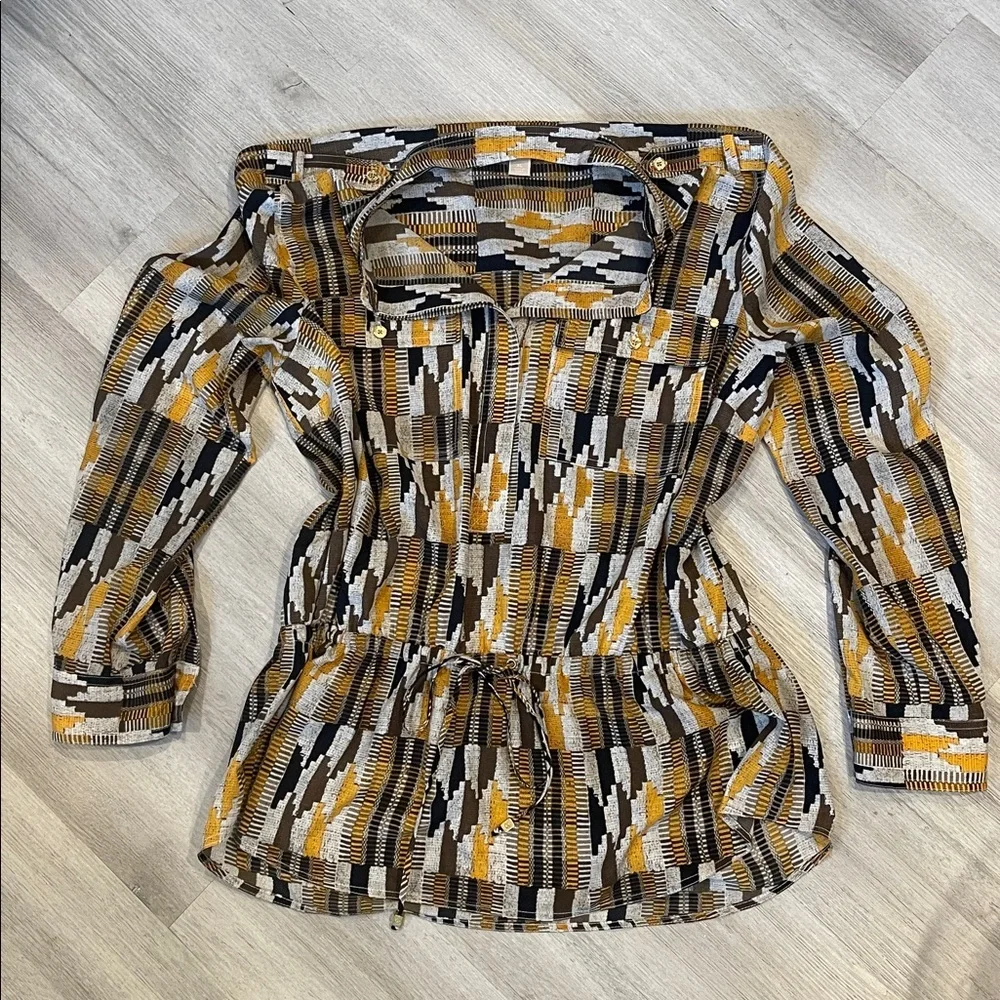 Michael Kors Brown and Yellow Striped Blouse XL